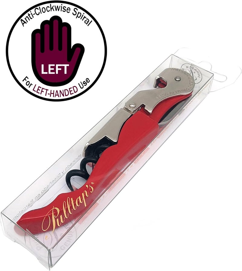 Pulltap's Genuine Classic 500 LEFT-HANDED Waiter's Corkscrew – Double-Hinged Wine Key with Hinged Foil Cutter – Patented Design – Made in Spain – Red (Rojo) - Image 4